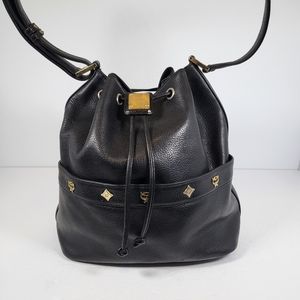 SOLD - MCM Made in Germany Vintage Medium Black Drawstring Leather Bucket Bag